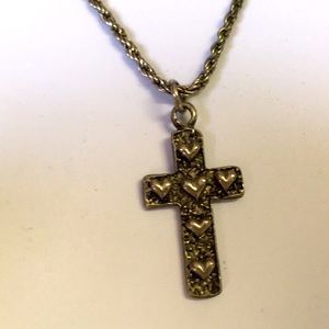 Antiqued silver heart cross